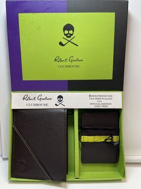 Robert Graham Clubhouse Leather Wallet & Gold Tee Holder (Missing Tees)  New